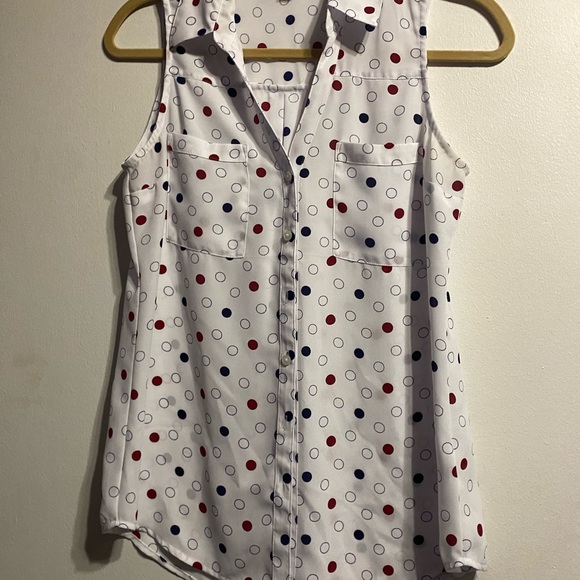 Express Polka Dot Sleeveless Blouse - Red, Blue, White - Picture 1 of 5